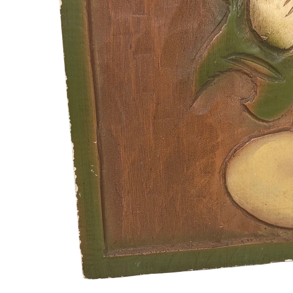 Vintage Chalkware Bird Flower Relief Wall Plaque 12x12 Rustic Art 1970s Boho - Picture 4 of 8
